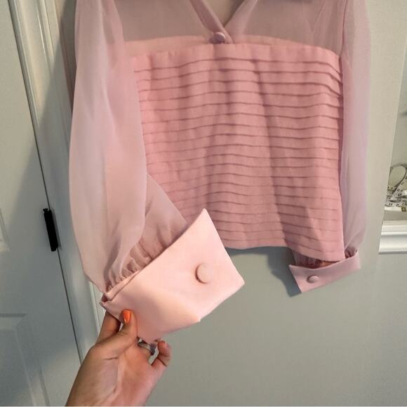 Jovani Pink Pleated Long Sleeve Top Blouse 14 - Picture 9 of 13